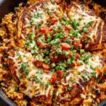 Loaded cheesy salsa chicken served with Mexican cauliflower rice and melted cheese